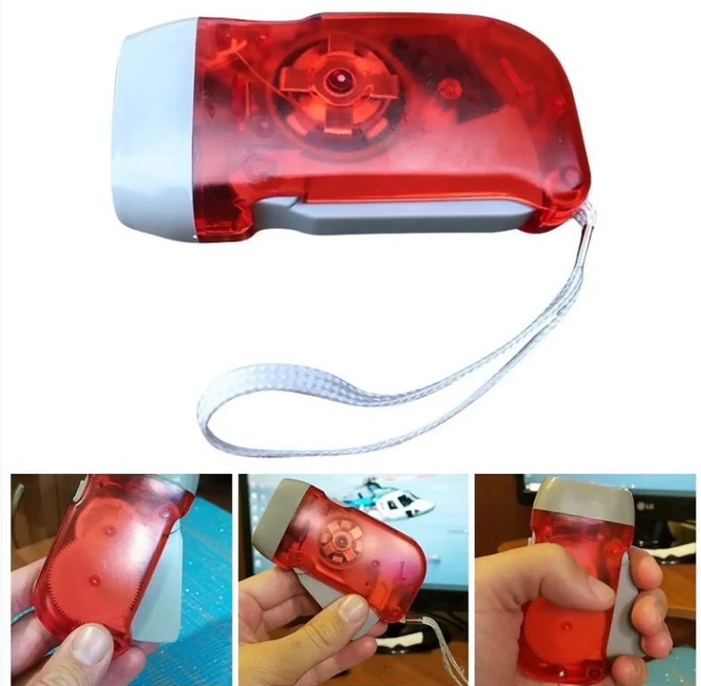 2-LED Hand Press Torch – Battery-Free Hand Crank Flashlight