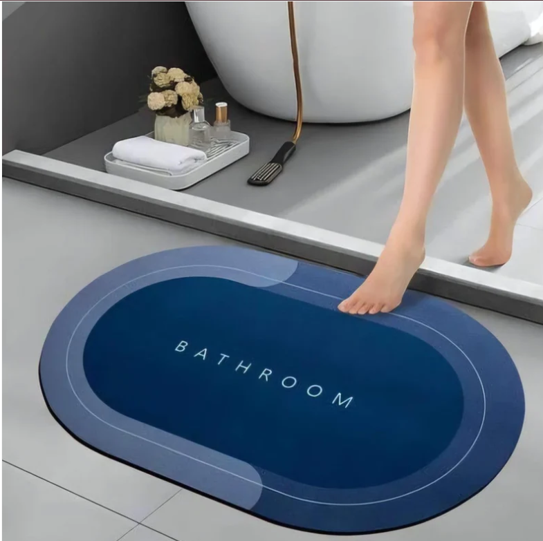 Oval B Grade Bathroom Mat – Waterproof Quick-Dry Floor Mat Blue