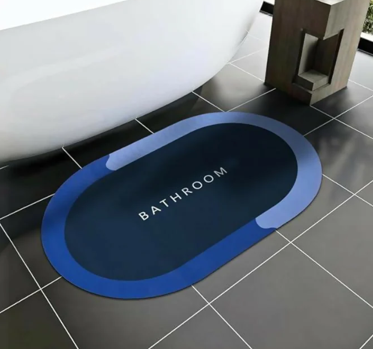 Oval B Grade Bathroom Mat – Waterproof Quick-Dry Floor Mat Blue