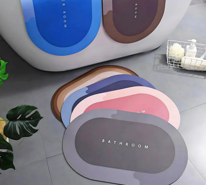 Oval B Grade Bathroom Mat – Waterproof Quick-Dry Floor Mat Blue