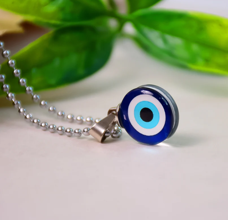 Tiny Blue Turkish Evil Eye Pendant Chain Necklace For Men And Women