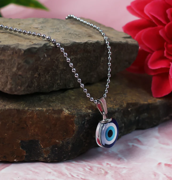 Tiny Blue Turkish Evil Eye Pendant Chain Necklace For Men And Women