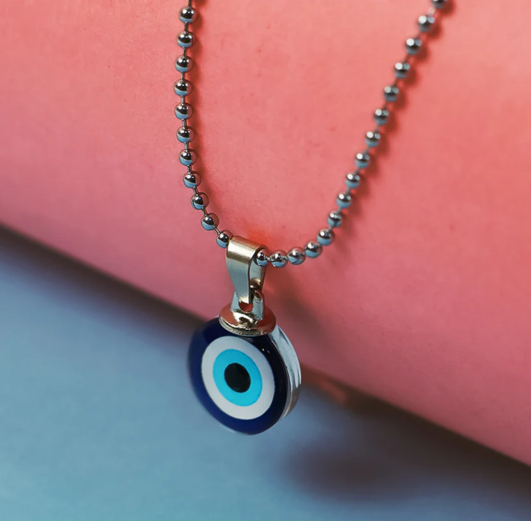 Tiny Blue Turkish Evil Eye Pendant Chain Necklace For Men And Women