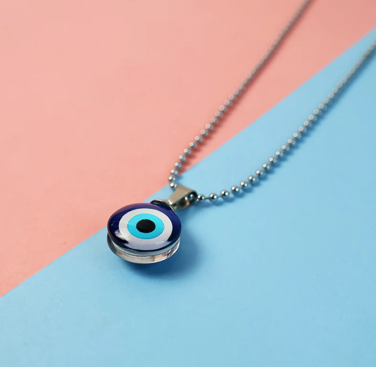 Tiny Blue Turkish Evil Eye Pendant Chain Necklace For Men And Women