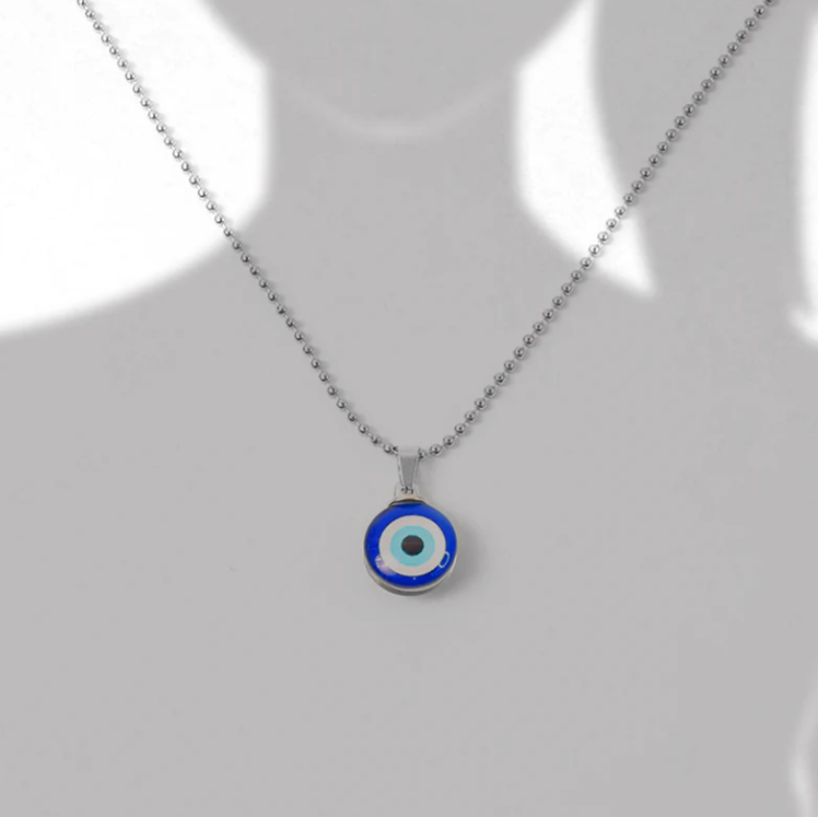 Tiny Blue Turkish Evil Eye Pendant Chain Necklace For Men And Women