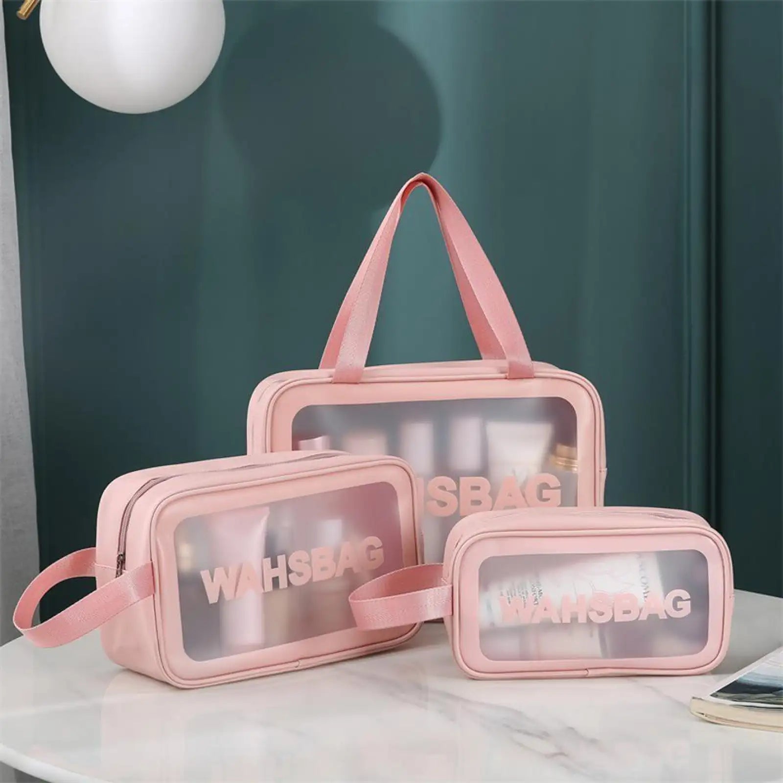 3-Piece Clear Toiletry Wash Bag Set