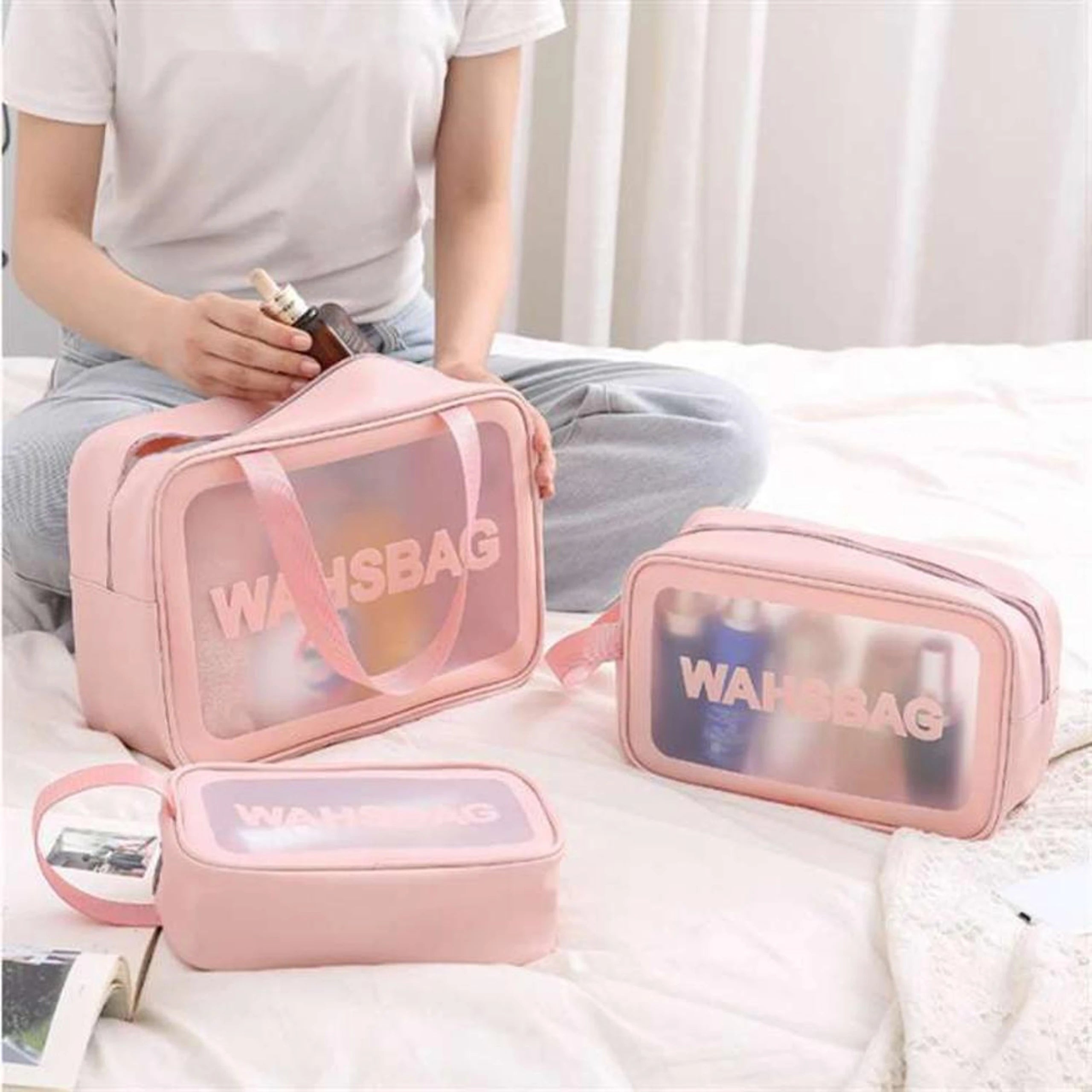 3-Piece Clear Toiletry Wash Bag Set