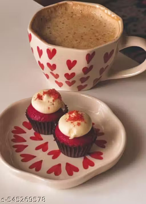 Ceramic Heart Mug and Dessert Plate Set
