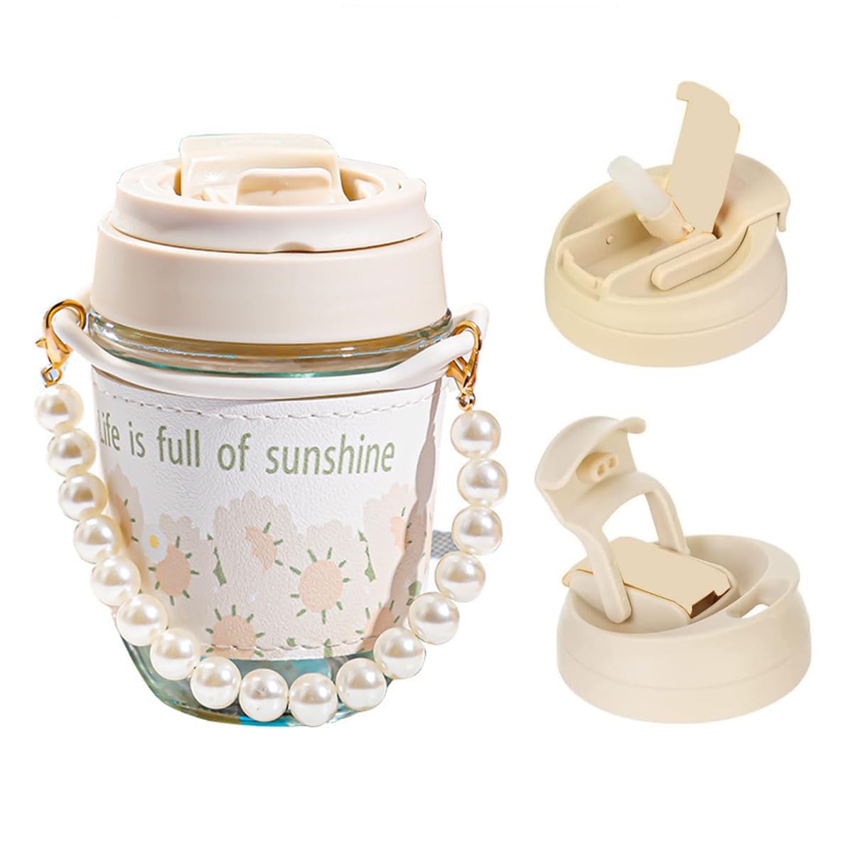 Glass  coffee mug with pearl string