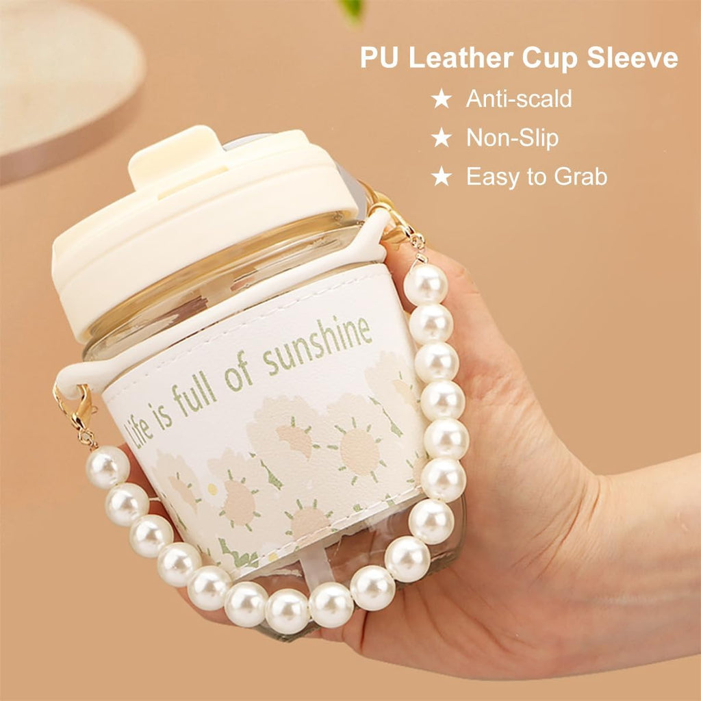 Glass  coffee mug with pearl string